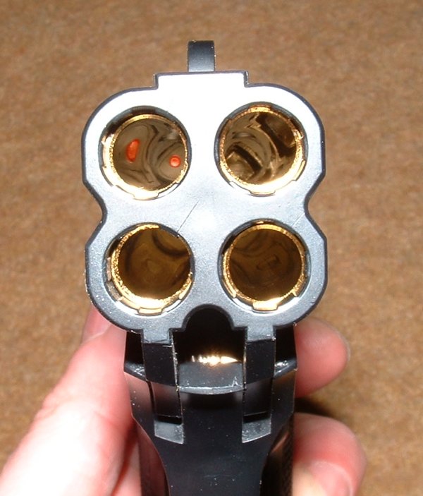 The business end - Red dot indicates next barrel to be fired.