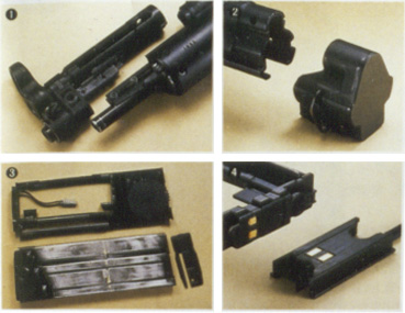 Parts of the AEG conversion shown in detail, includign the battery connection and the front and back end.